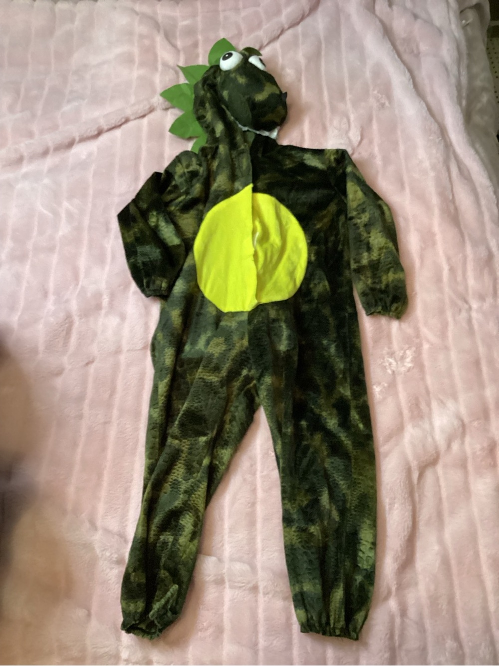 Kids Green Dino Costume with Yellow Belly - Plush Hooded One-Piece